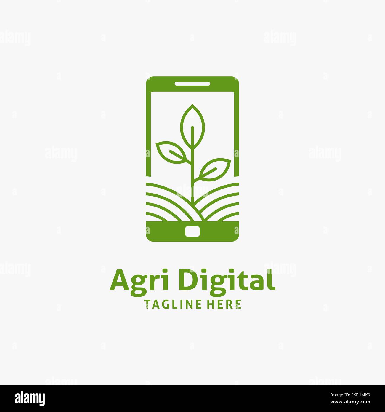 Azienda agricola e smartphone per il design del logo dell'agricoltura digitale Illustrazione Vettoriale