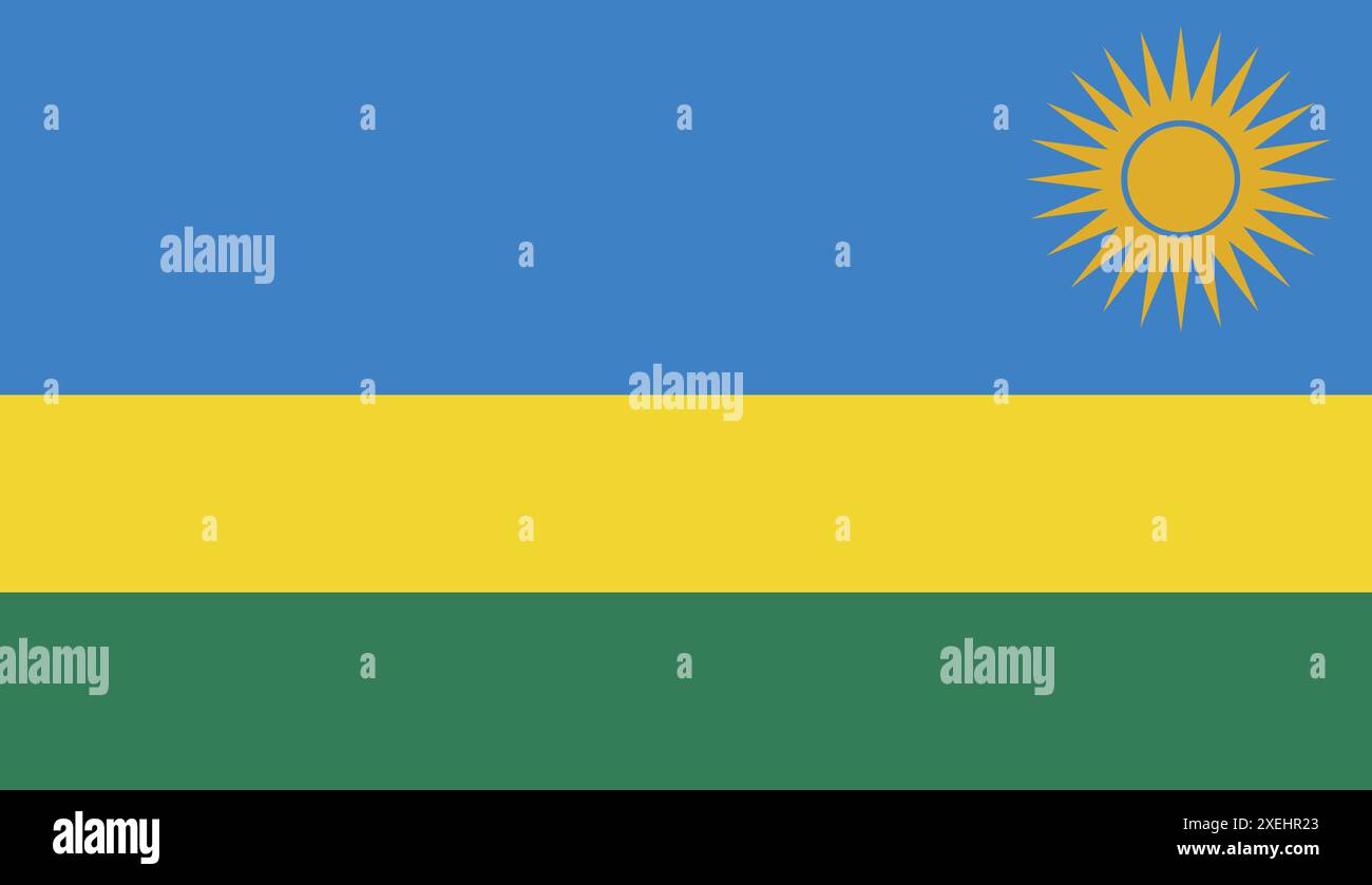 Illustrazione vettoriale RWANDA Flag, colore ufficiale, bandiera nazionale, simbolo della nazione, governo, vettore, illustrazione, allarme isolato Illustrazione Vettoriale