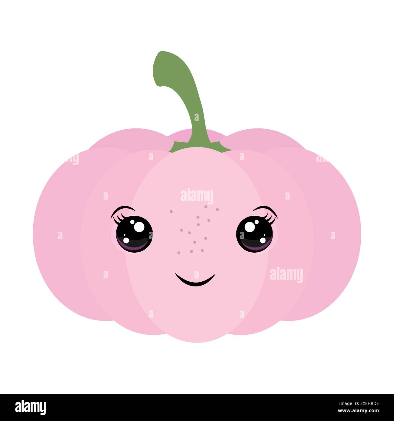Zucca rosa Kawaii con l'icona dello stelo verde Illustrazione Vettoriale