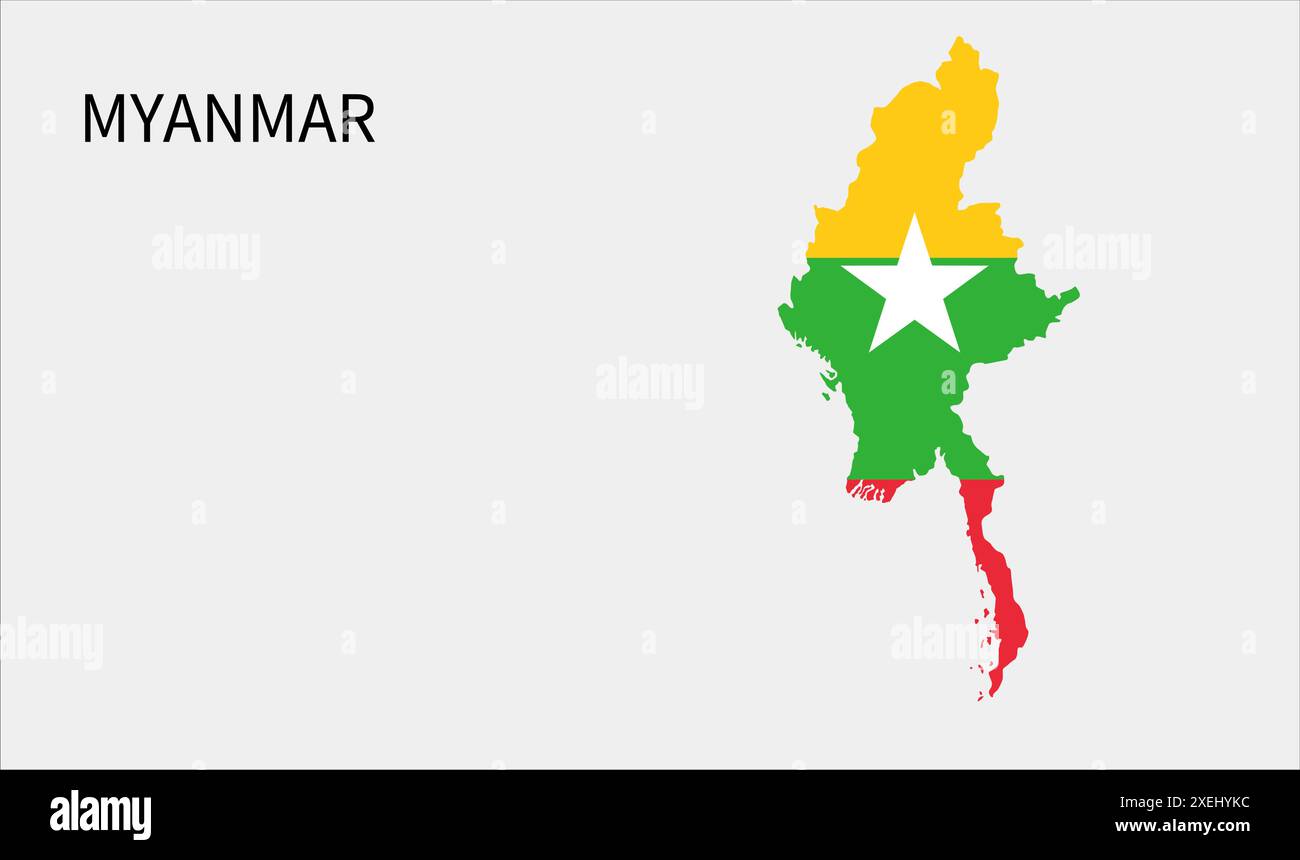 Mappa della bandiera del Myanmar, colore ufficiale con proporzioni, illustrazione completamente modificabile, vettore, bandiera, governo, bandiera nazionale, patriottismo Illustrazione Vettoriale