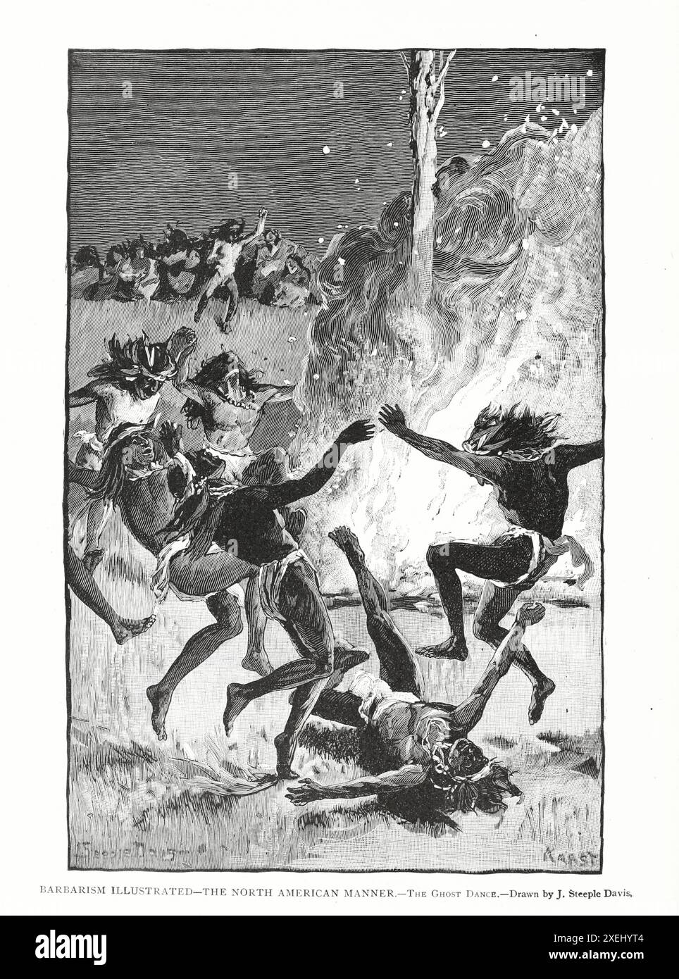 LA BARBARIE HA ILLUSTRATO il modo nordamericano della danza fantasma, disegnata da J. Steeple Davis dal volume 1 della storia universale di Ridpath: Un resoconto dell'origine, della condizione primitiva e dello sviluppo etnico delle grandi razze dell'umanità, e dei principali eventi nell'evoluzione e nel progresso della vita civile tra uomini e nazioni, da fonti recenti e autentiche con un'indagine preliminare sull'ora, il luogo e le modalità dell'inizio di Ridpath, John Clark, 1840-1900 pubblicato nel 1897 Foto Stock