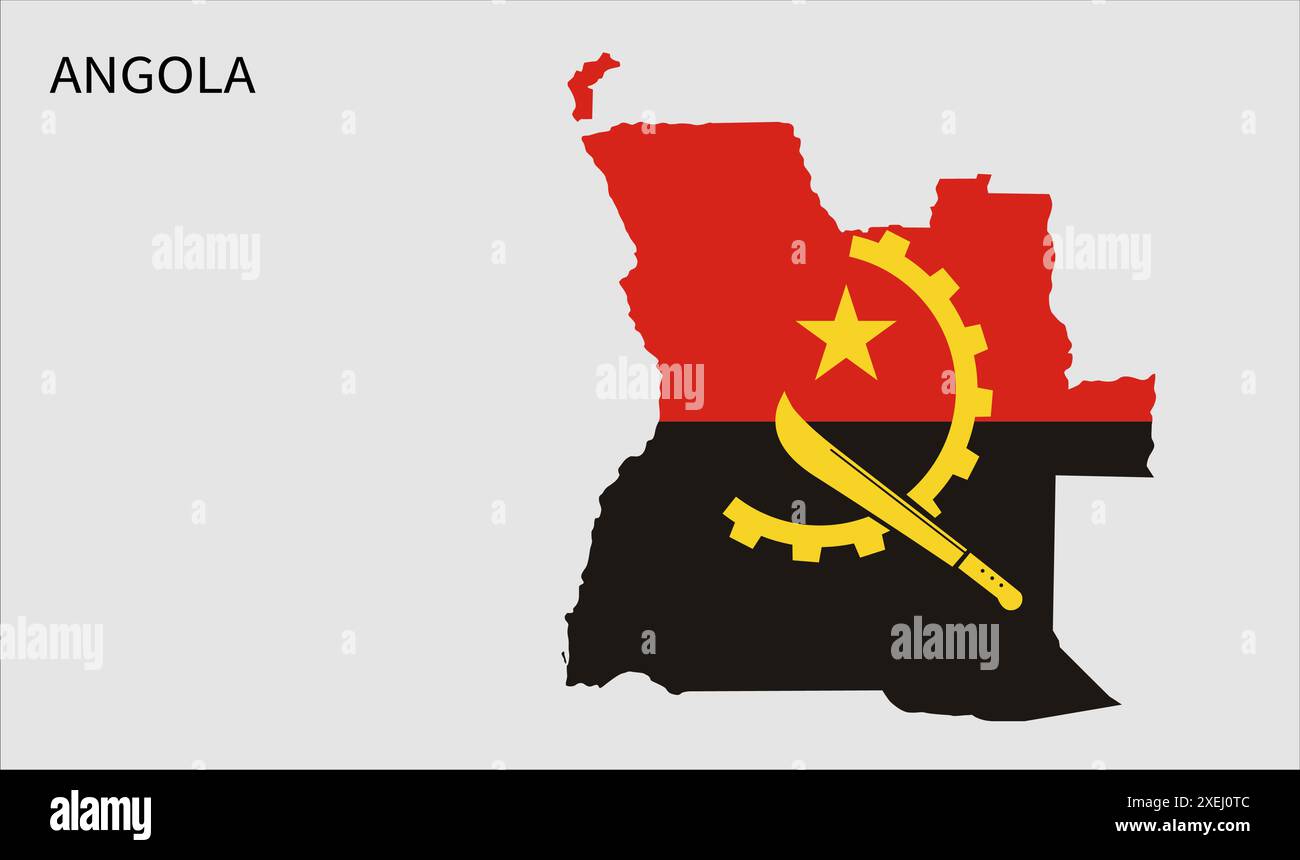 Mappa delle bandiere dell'Angola, colore ufficiale con proporzioni, illustrazione completamente modificabile, vettore, bandiera, governo, bandiera nazionale, patriottismo Illustrazione Vettoriale