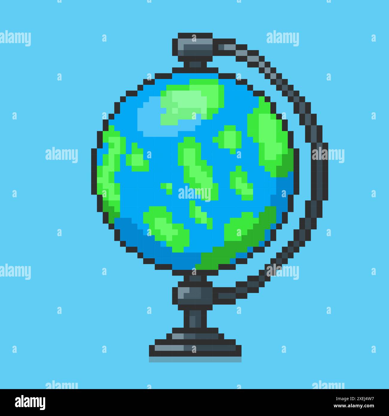 Illustrazione vettoriale del globo con Pixel Art Design, perfetta per i design a tema delle risorse di gioco Illustrazione Vettoriale