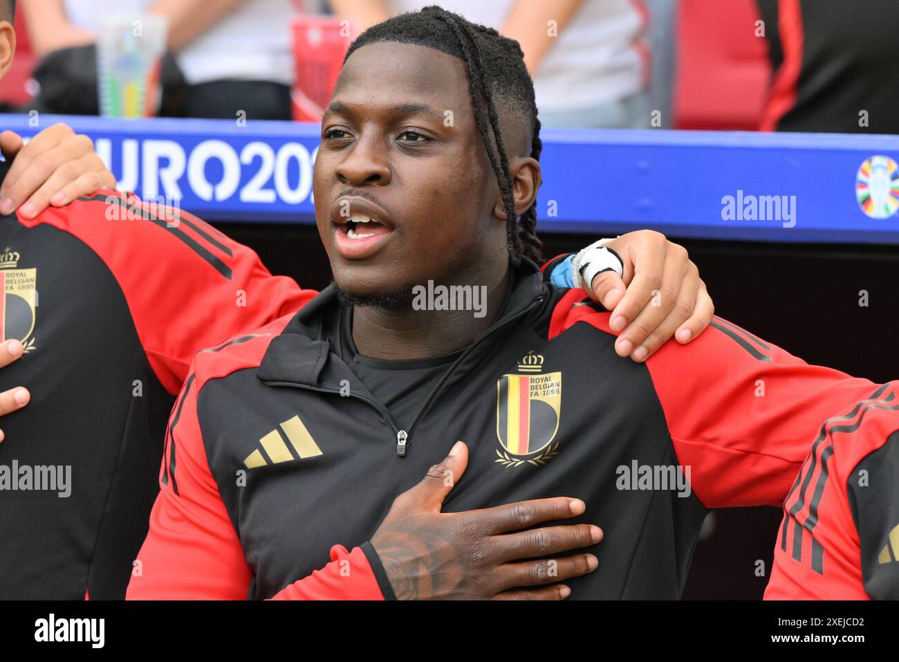 Johan Bakayoko (19) del Belgio, nella foto di una partita di calcio tra le squadre nazionali di Ucraina e Belgio, chiamata i Red Devils nella terza giornata del gruppo e nella fase a gironi del torneo UEFA Euro 2024 , giovedì 26 giugno 2024 a Stoccarda , Germania . FOTO SPORTPIX | David Catry Foto Stock
