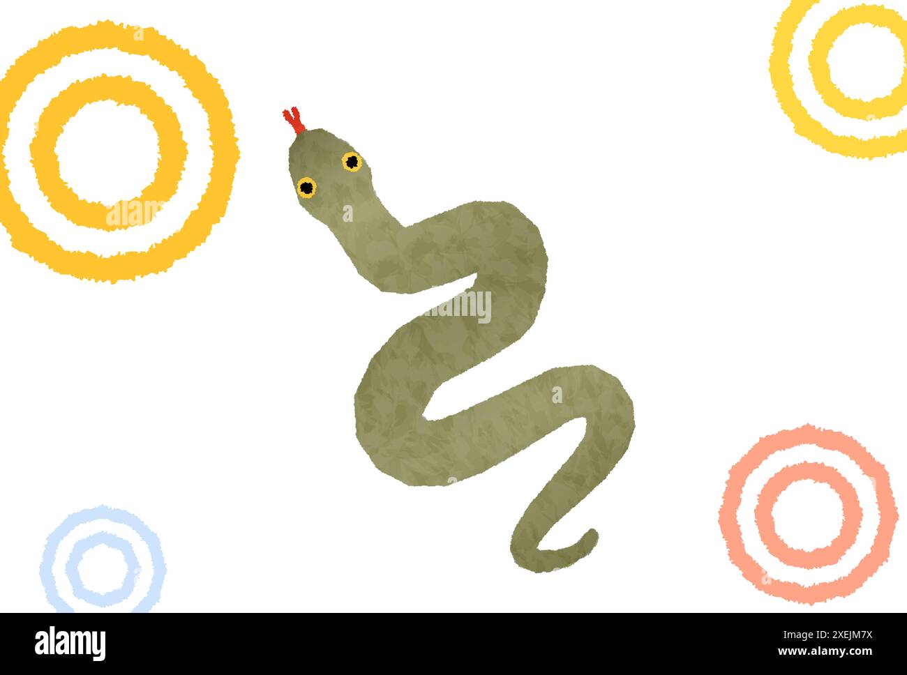 Carta di Capodanno in stile giapponese per l'anno del serpente, 2025, con un serpente e un modello giapponese di occhi di serpente, illustrazione vettoriale Illustrazione Vettoriale