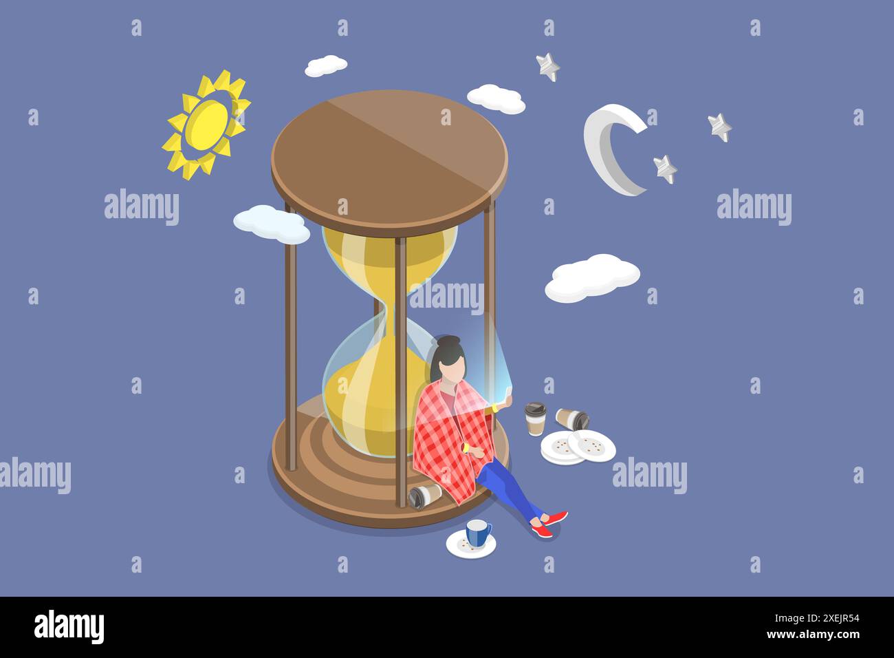 Illustrazione concettuale piatta isometrica 3D di Screen Time, Internet e dipendenza dai social media Ill concettuale piatta isometrica 3D. Foto Stock