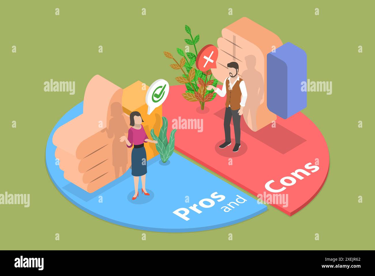 Illustrazione concettuale piatta isometrica 3D di Cons e Pro, vantaggi e svantaggi confronto Conceptu piatto isometrico 3D. Foto Stock Illustrazione concettuale piatta isometrica 3D di Cons e Pro, vantaggi e svantaggi confronto Conceptu piatto isometrico 3D. Foto Stock