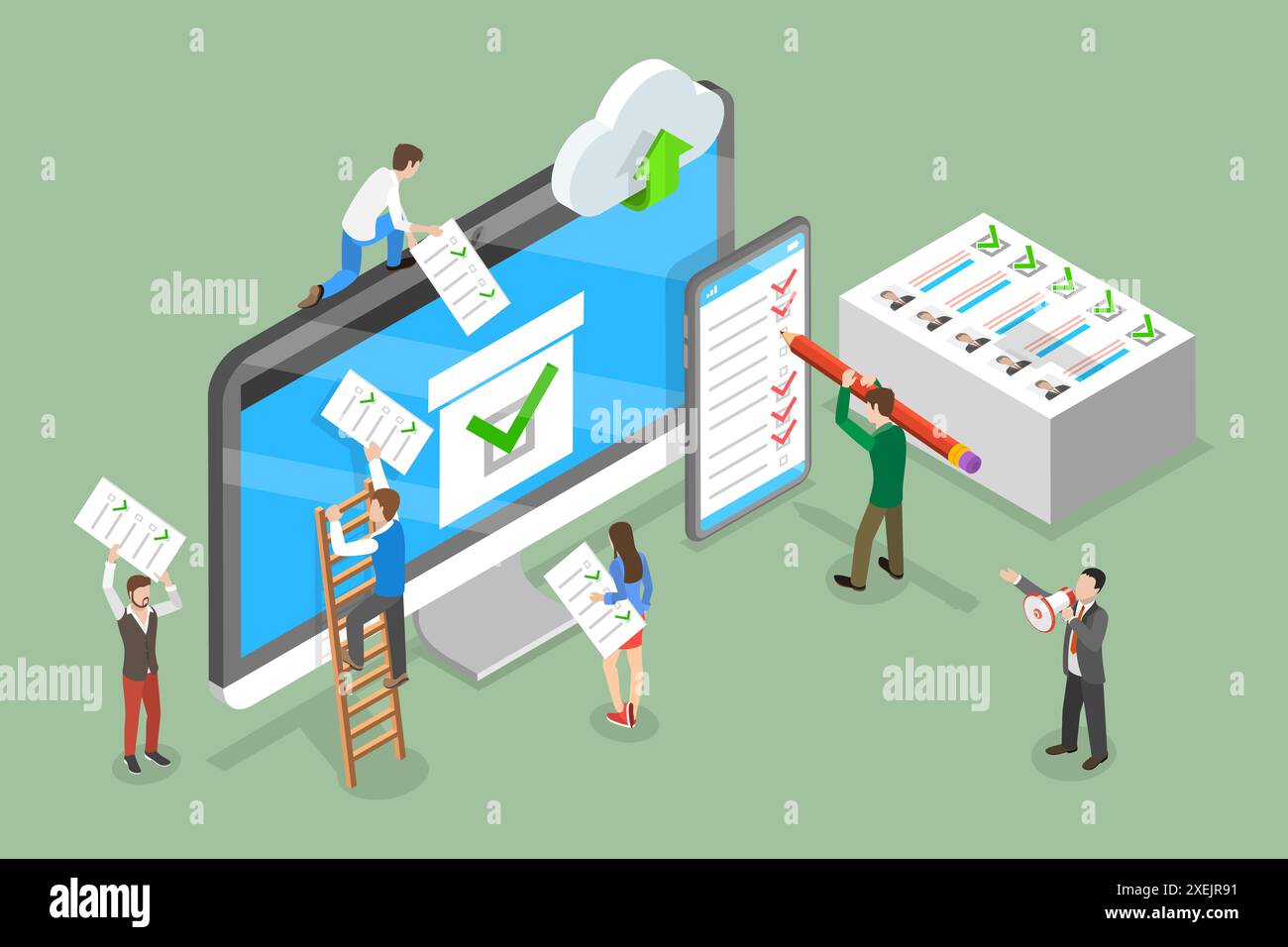 Illustrazione concettuale piatta isometrica 3D di Voting Online, e-voting e Election Internet System 3D Isometric Flat Conceptual Foto Stock