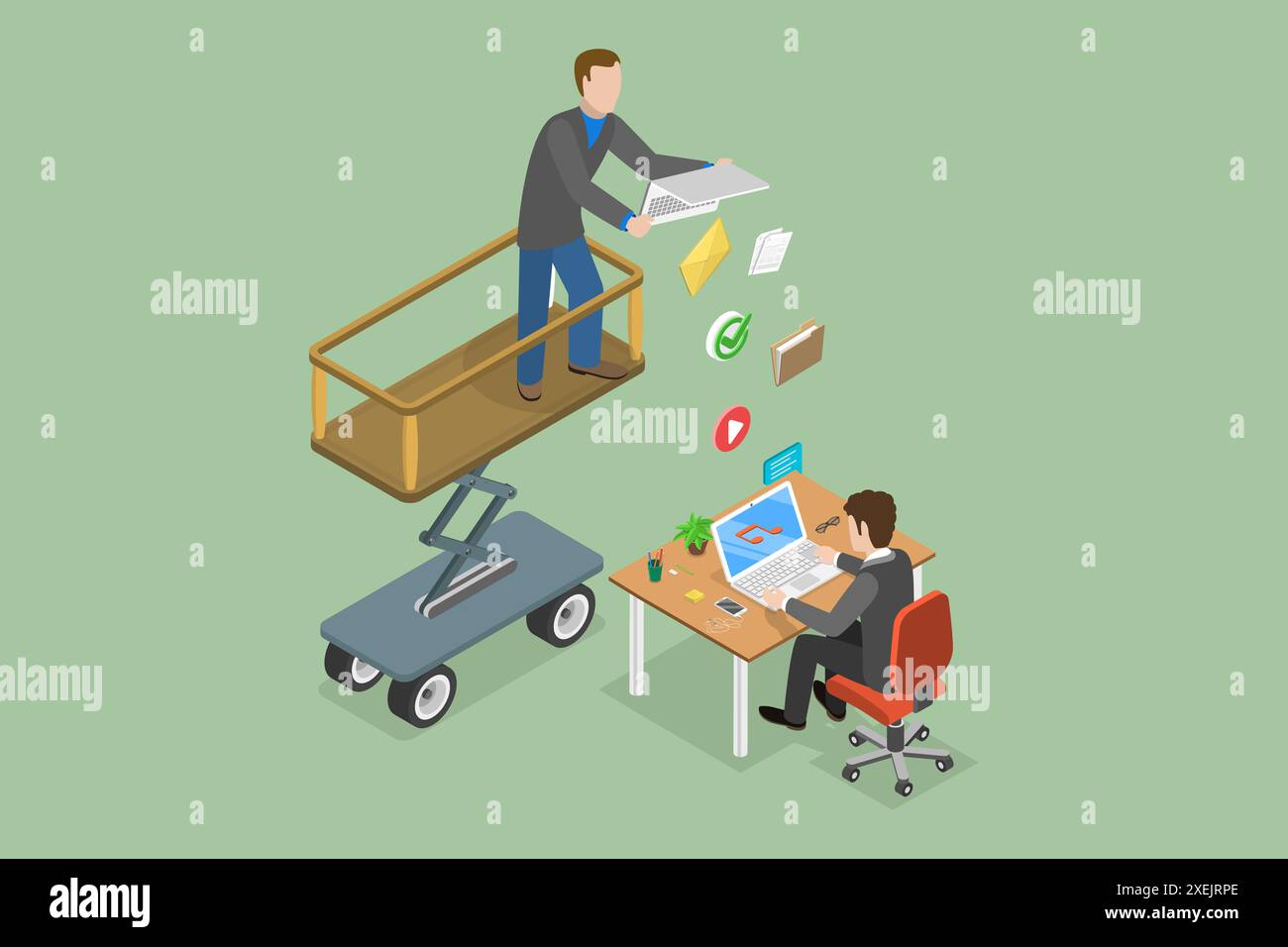 Illustrazione concettuale piatta isometrica 3D di trasferimento di file, condivisione di dati digitali illustrazione concettuale piatta isometrica 3D di Foto Stock