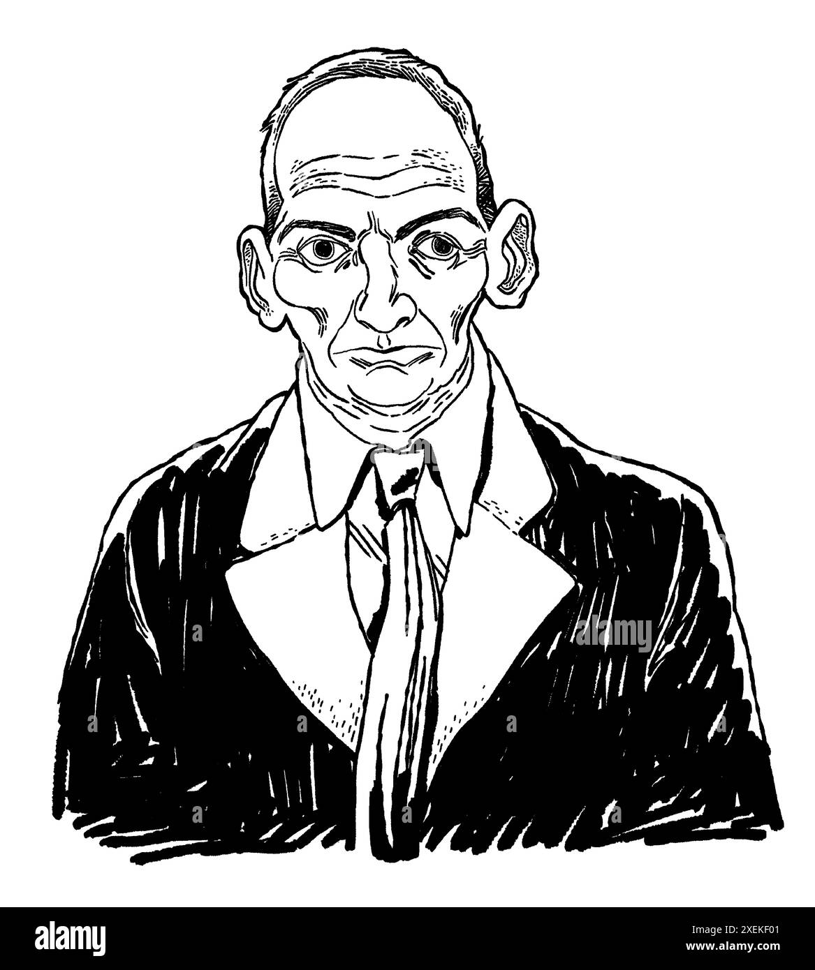 Ritratto di Adolf Hennecke, politico tedesco, leader del partito socialista. Disegnato a mano. Contorno nero. Foto Stock