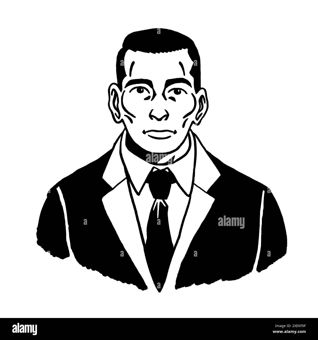 Caricatura di Jordan Bardella, politico francese, leader del Rally Nazionale. In corsa per il primo Ministro francese. Disegnato a mano. Foto Stock