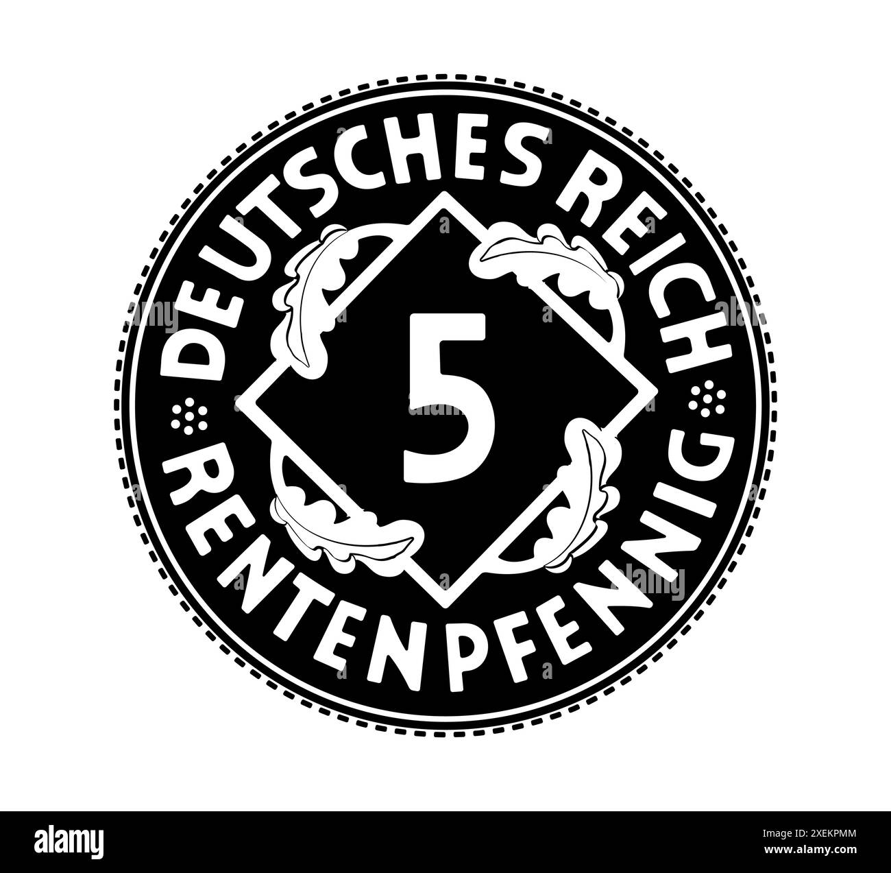 5 moneta Rentenpfennig della Repubblica di Weimar. Coniato in bronzo di alluminio nel 1923-1924. La moneta delineata dal vettore. Illustrazione Vettoriale