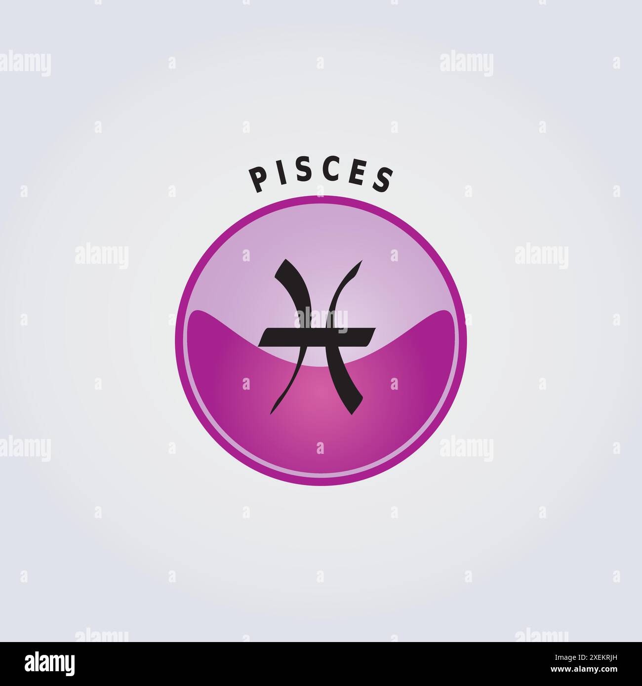 Icona Pisces Zodiac Sign Astrology con nome su sfondo chiaro, pulsante colore rosa Illustrazione Vettoriale