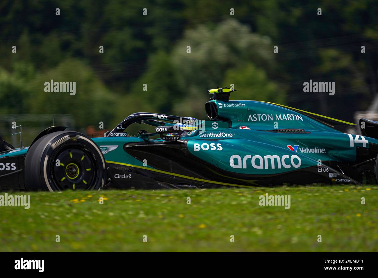 Spielberg, Austria. 28 giugno 2024. Fernando Alonso (ESP) - Aston Martin Aramco F1 Team - Aston Martin AMR24 - Mercedes durante la Formula 1 Qatar Airways Austrian Grand Prix 2024, RedBull Ring, Spielberg, Austria il 28 giugno 2024 (foto di Alessio De Marco/Sipa USA) Credit: SIPA USA/Alamy Live News Foto Stock