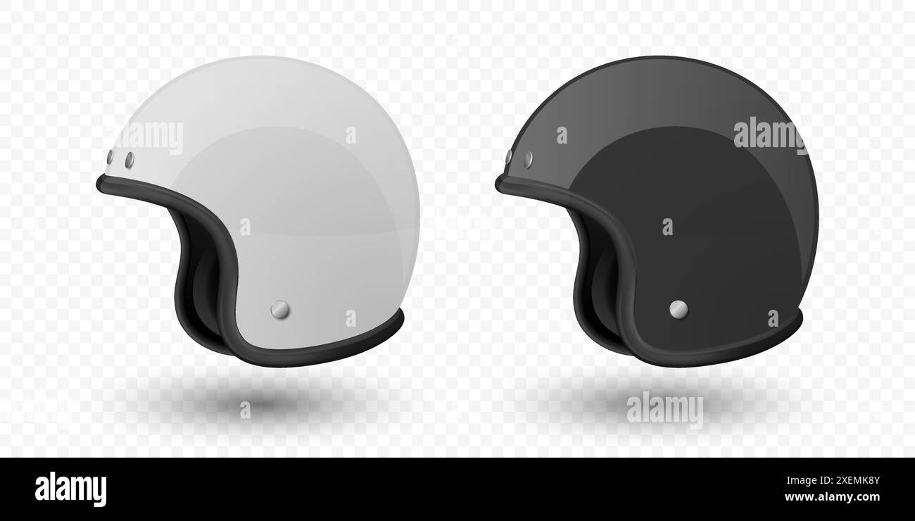 Modello di design per casco da moto Vintage Vintage Vintage Vintage Vintage Vintage realistico bianco e nero bianco e nero lucido per Mockup. Vista laterale. Casco da motociclo Illustrazione Vettoriale