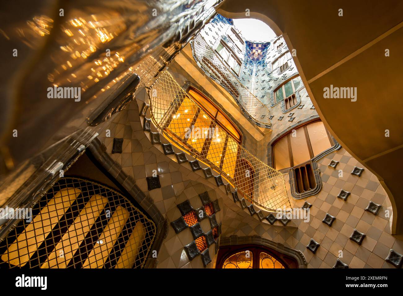 Interni di Casa Batllo, design modernista di Antoni Gaudi, città vecchia, barcellona, spagna. Foto Stock