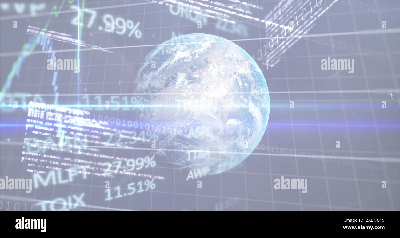 Immagine di trading board e grafici multipli con globo Foto Stock