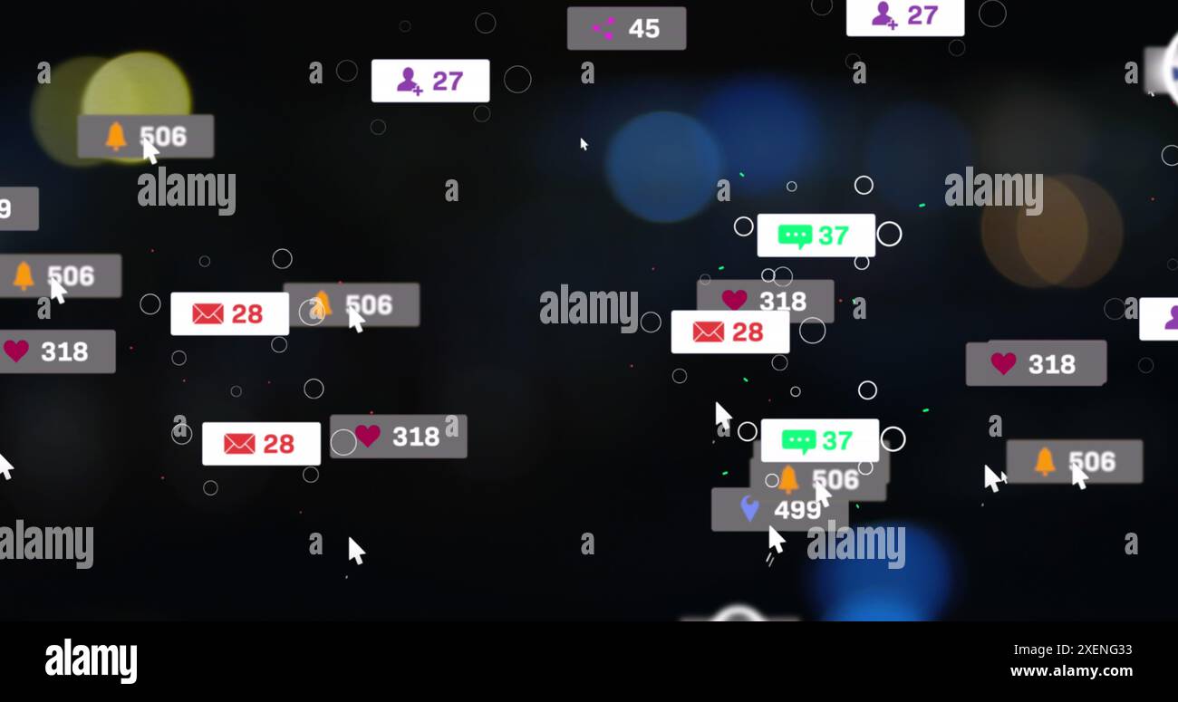 Immagine delle etichette di notifica su veicoli in movimento sfocati che si muovono per strada in città Foto Stock