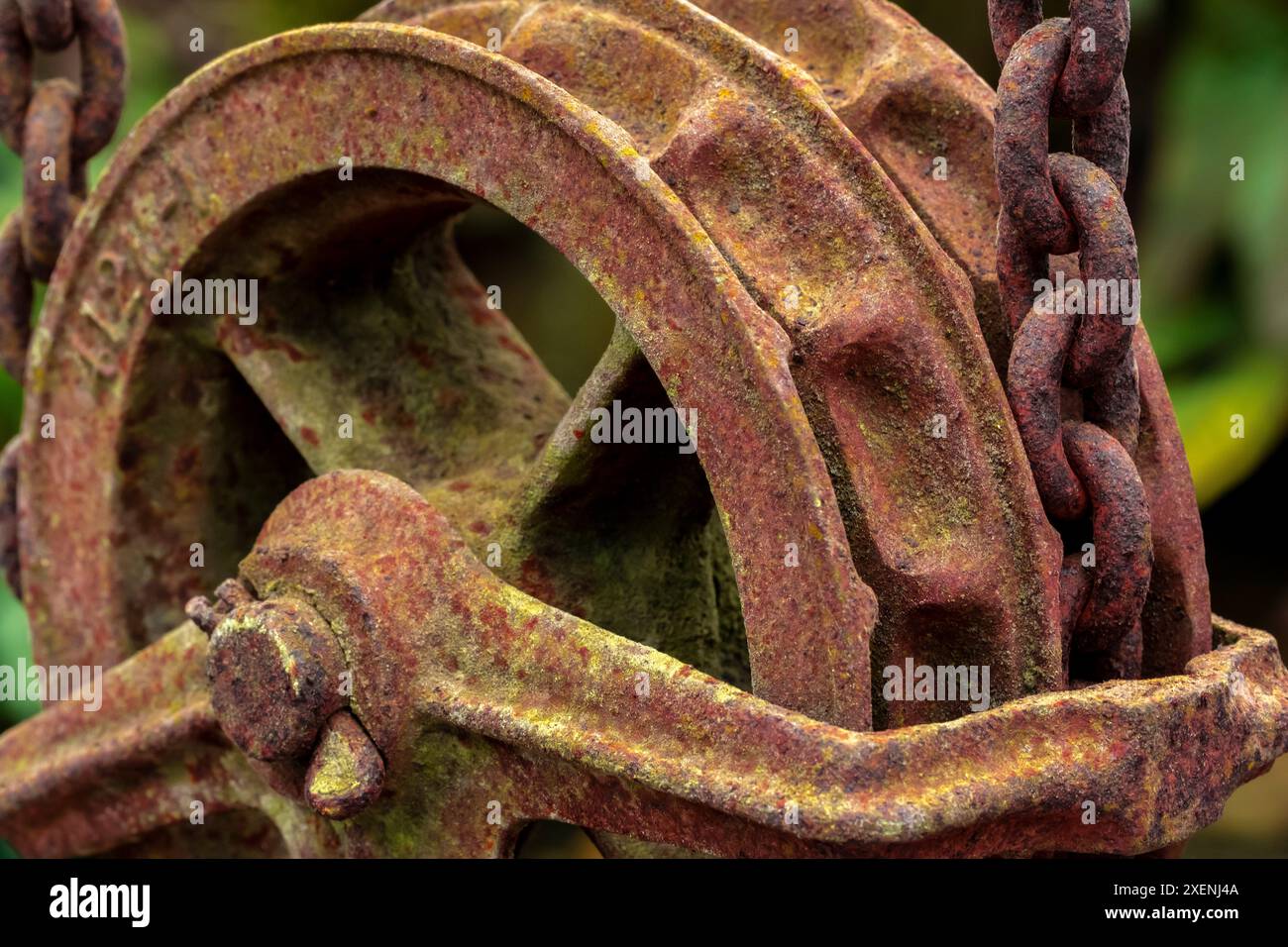 Puleggia, blocco e paranco antichi Foto Stock