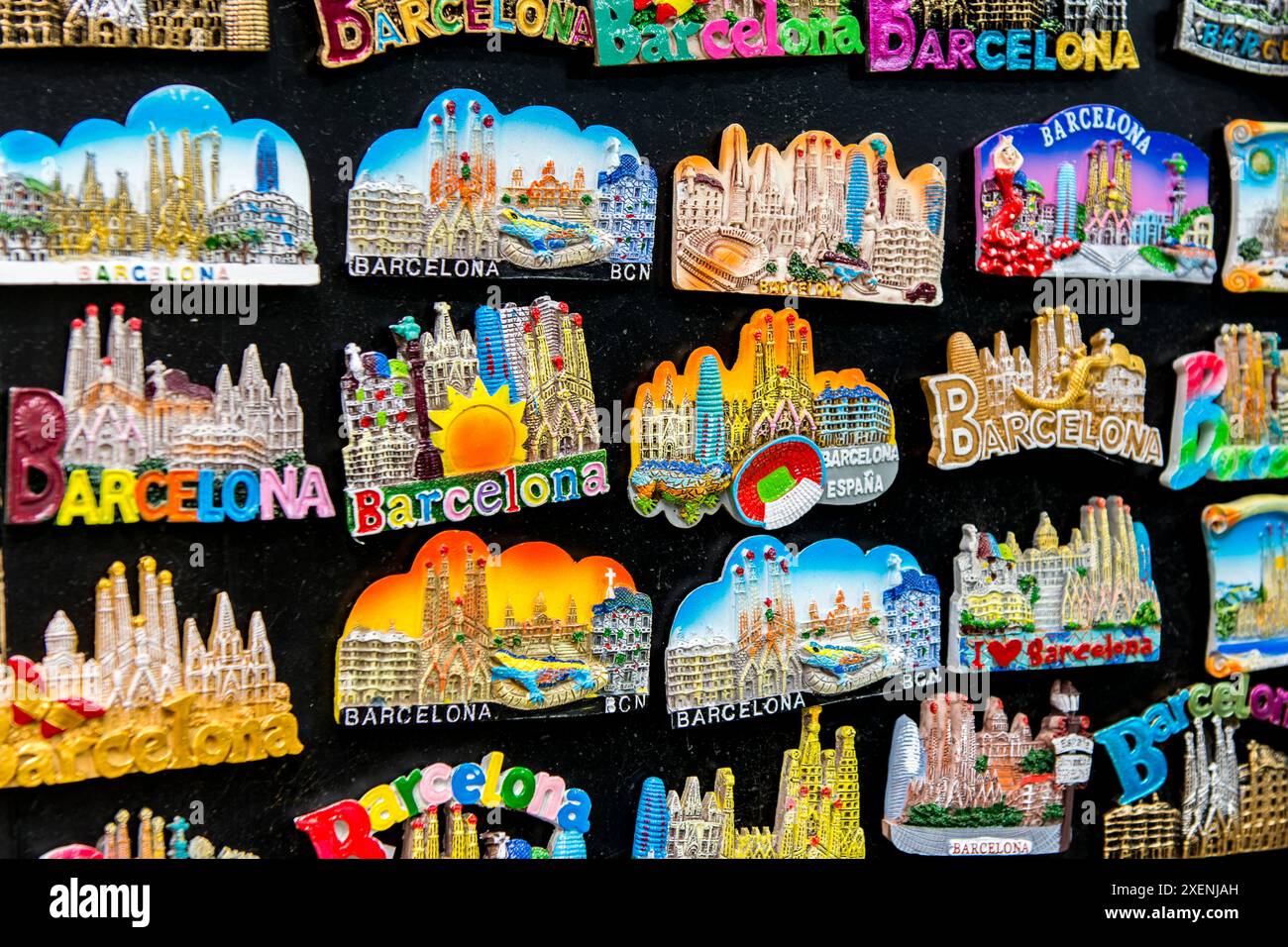 Magneti per frigorifero souvenir, barcellona, spagna. Foto Stock