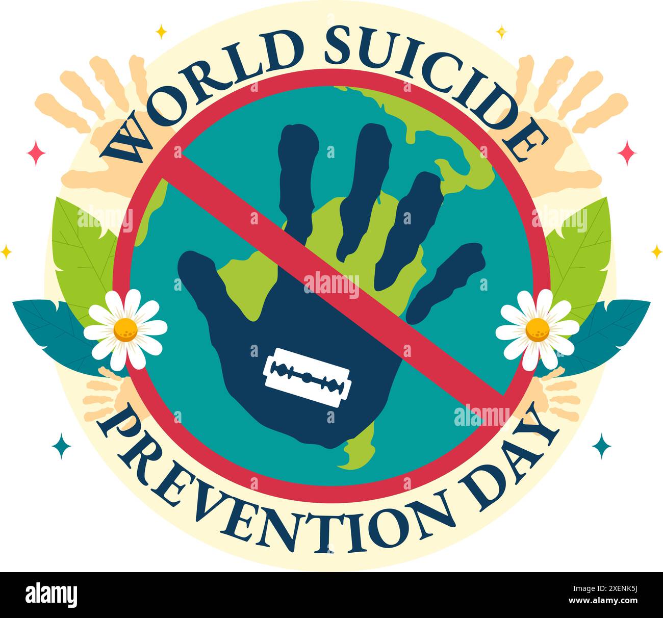 Illustrazione vettoriale della giornata mondiale della prevenzione del suicidio il 10 settembre con una corda sospesa e le mani per prevenire i suicidi in uno sfondo di cartone animato piatto Illustrazione Vettoriale