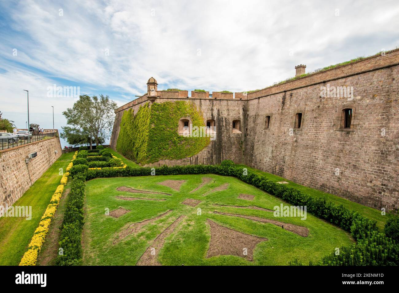 Castello di Montjuic vecchia fortezza militare sul Monte Montjuic che si affaccia sulla città, barcellona, spagna. Foto Stock
