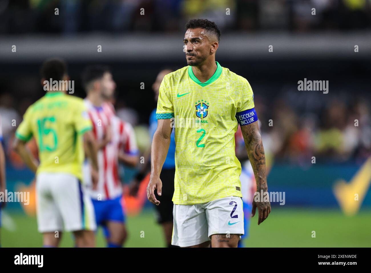 Las Vegas, Nevada, Stati Uniti. 28 giugno 2024. Il difensore del Brasile Danilo Luiz da Silva (2) in campo durante la partita CONMEBOL Copa America Group D Stage all'Allegiant Stadium tra Paraguay e Brasile il 28 giugno 2024 a Las Vegas, Nevada. Christopher Trim/CSM (immagine di credito: © Christopher Trim/Cal Sport Media). Crediti: csm/Alamy Live News Foto Stock