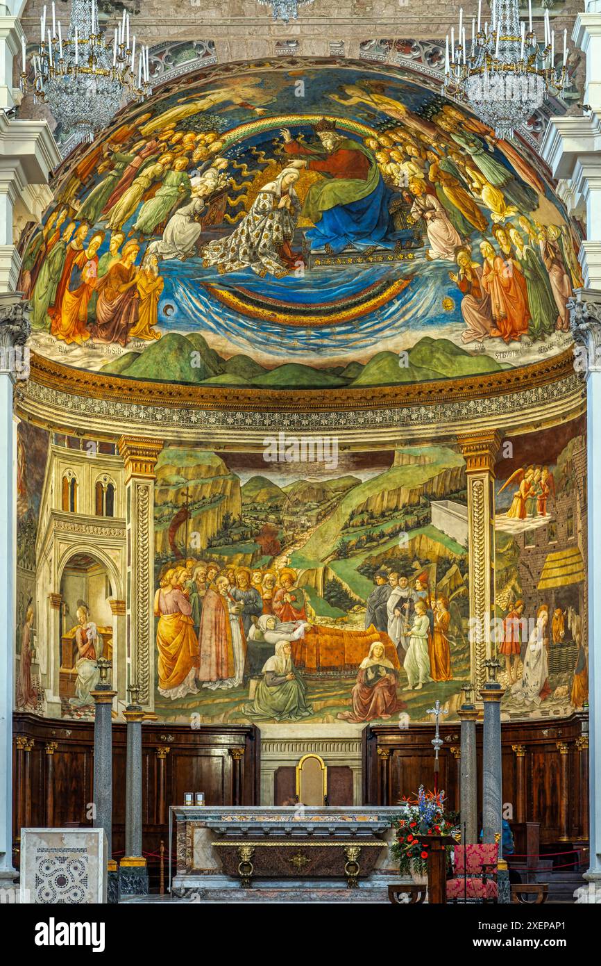 Particolare degli affreschi quattrocenteschi di Filippo Lippi nell'abside del Duomo di Spoleto. Spoleto, provincia di Perugia, Umbria, Italia, Europa Foto Stock