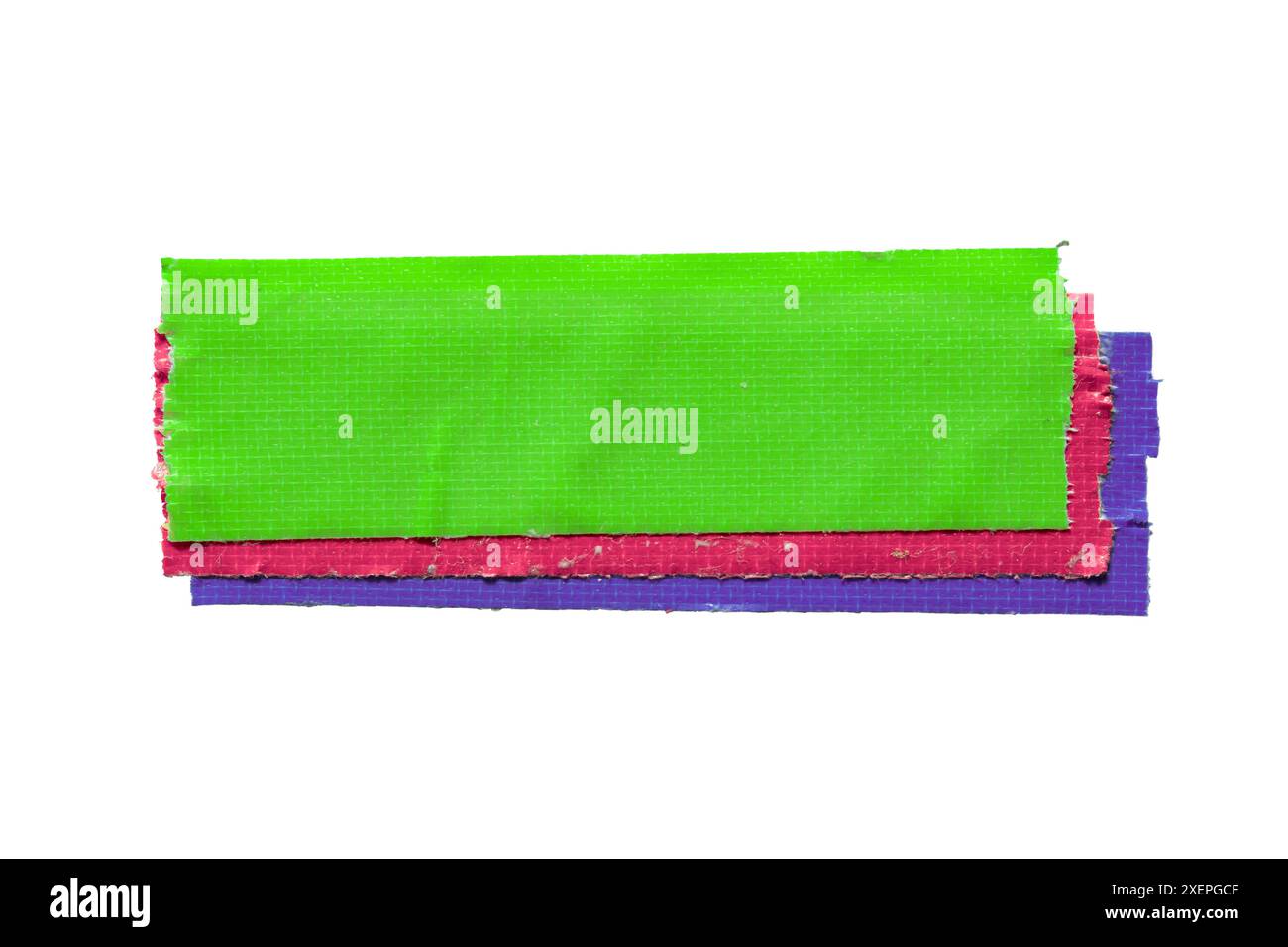 Nastri in tessuto a strati verde neon, rosa e viola isolati su sfondo bianco con percorso di ritaglio Foto Stock