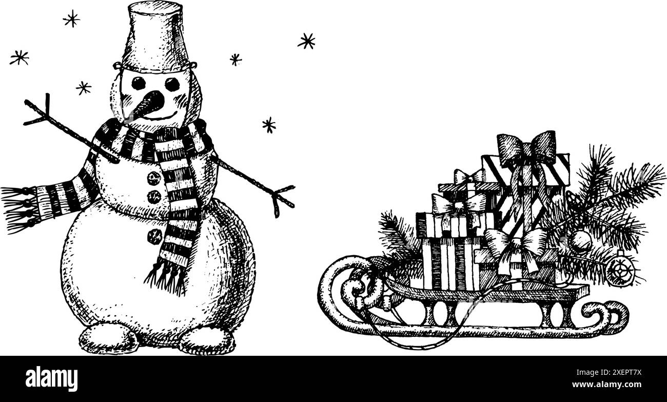 Disegni di Natale a mano Illustrazione Vettoriale