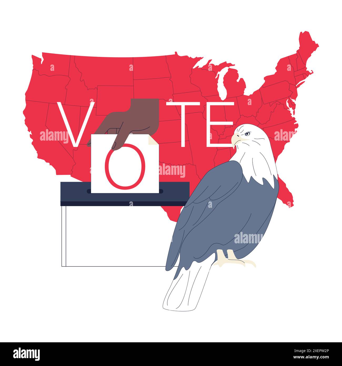 Elezioni presidenziali. Campagna elettorale americana tra democratici e repubblicani. Sistema politico e di voto degli Stati Uniti. Procedura democratica, processo elettorale. Illustrazione vettoriale piatta Illustrazione Vettoriale