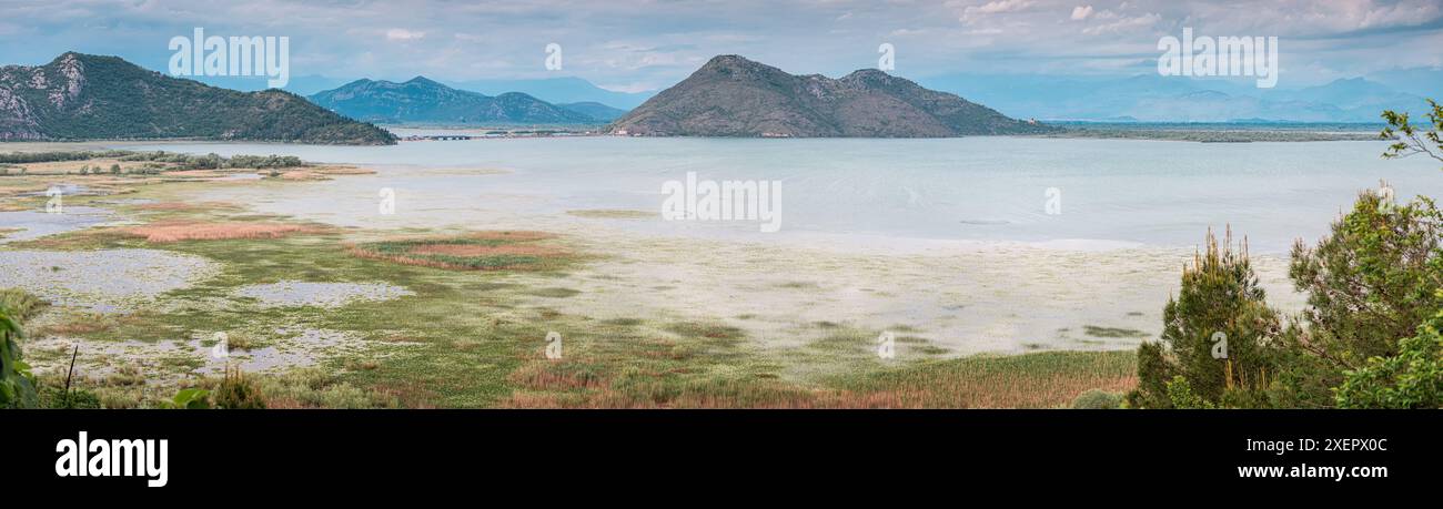 Il lago Skadar del Montenegro offre un fantastico panorama per gli appassionati di pesca e di birdwatching, con le sue acque tranquille e le lussureggianti paludi provviste Foto Stock