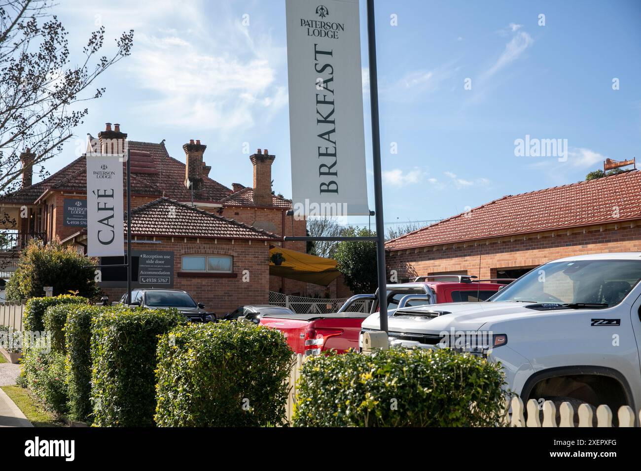 Paterson Lodge bed and breakfast hotel, architettura del 19° secolo dell'ex edificio della banca a Paterson, villaggio nel nuovo Galles del Sud, Australia Foto Stock