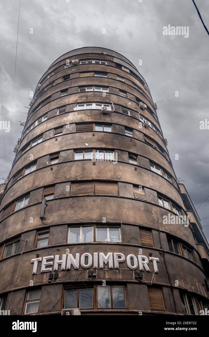 Edificio Tehnoimport a Bucarest, Romania – iconica architettura modernista del dopoguerra Foto Stock