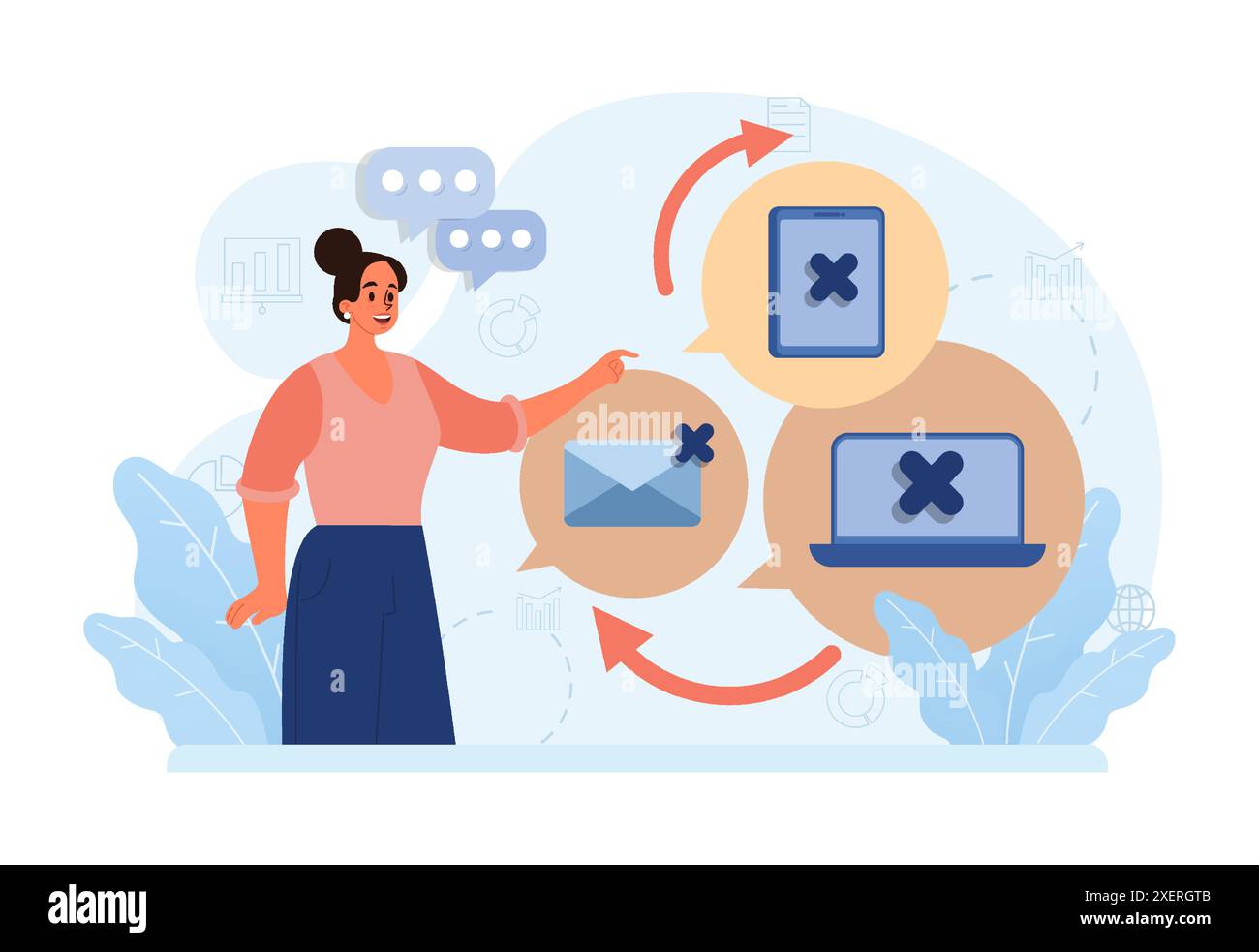 Moderna pratica di benessere. Detox digitale. Personaggio che si prende una pausa dal dispositivo digitale. Computer portatile scollegato o spento. Rompere la dipendenza da Internet e dai social media. Illustrazione vettoriale piatta Illustrazione Vettoriale