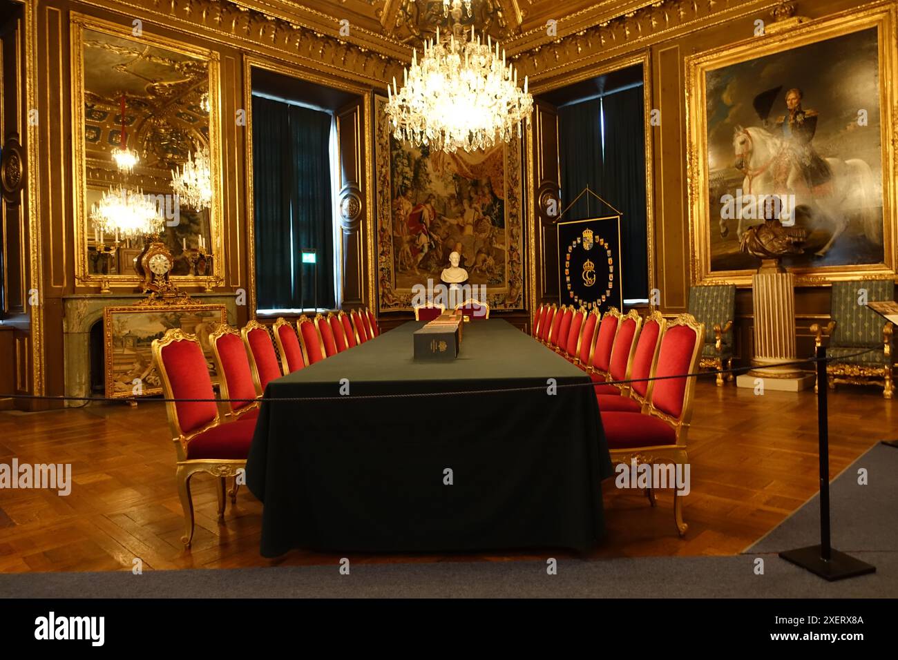 La sala del consiglio del palazzo reale di Stoccolma, ancora utilizzata dal re Carlo XVI Gustavo Foto Stock