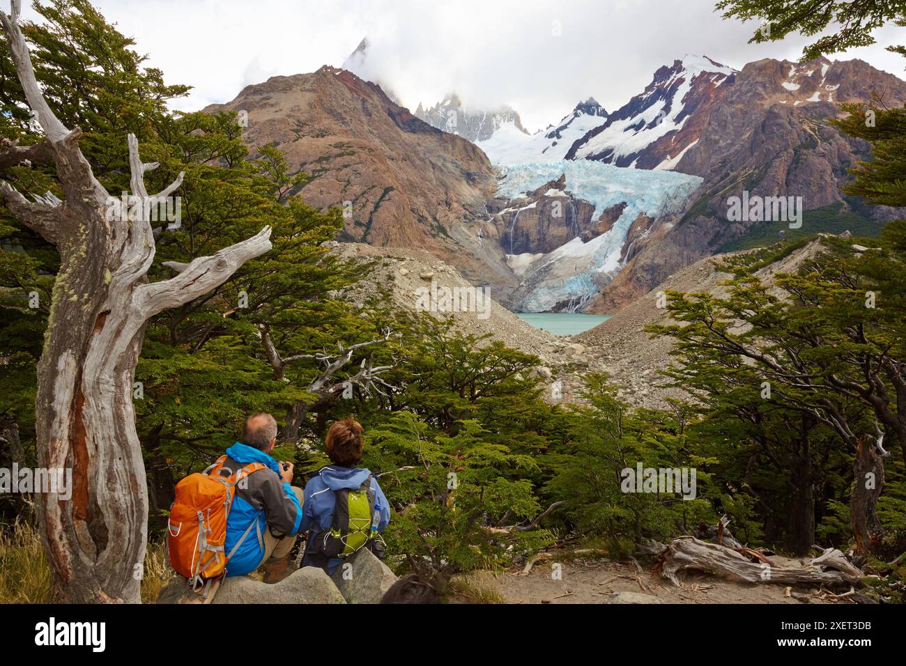 Escursionisti. Ghiacciaio Piedras Blancas. Parco nazionale Los Glaciares. Monte Fitz Roy. El Chalten. Provincia di Santa Cruz. Patagonia. Argentina. Foto Stock