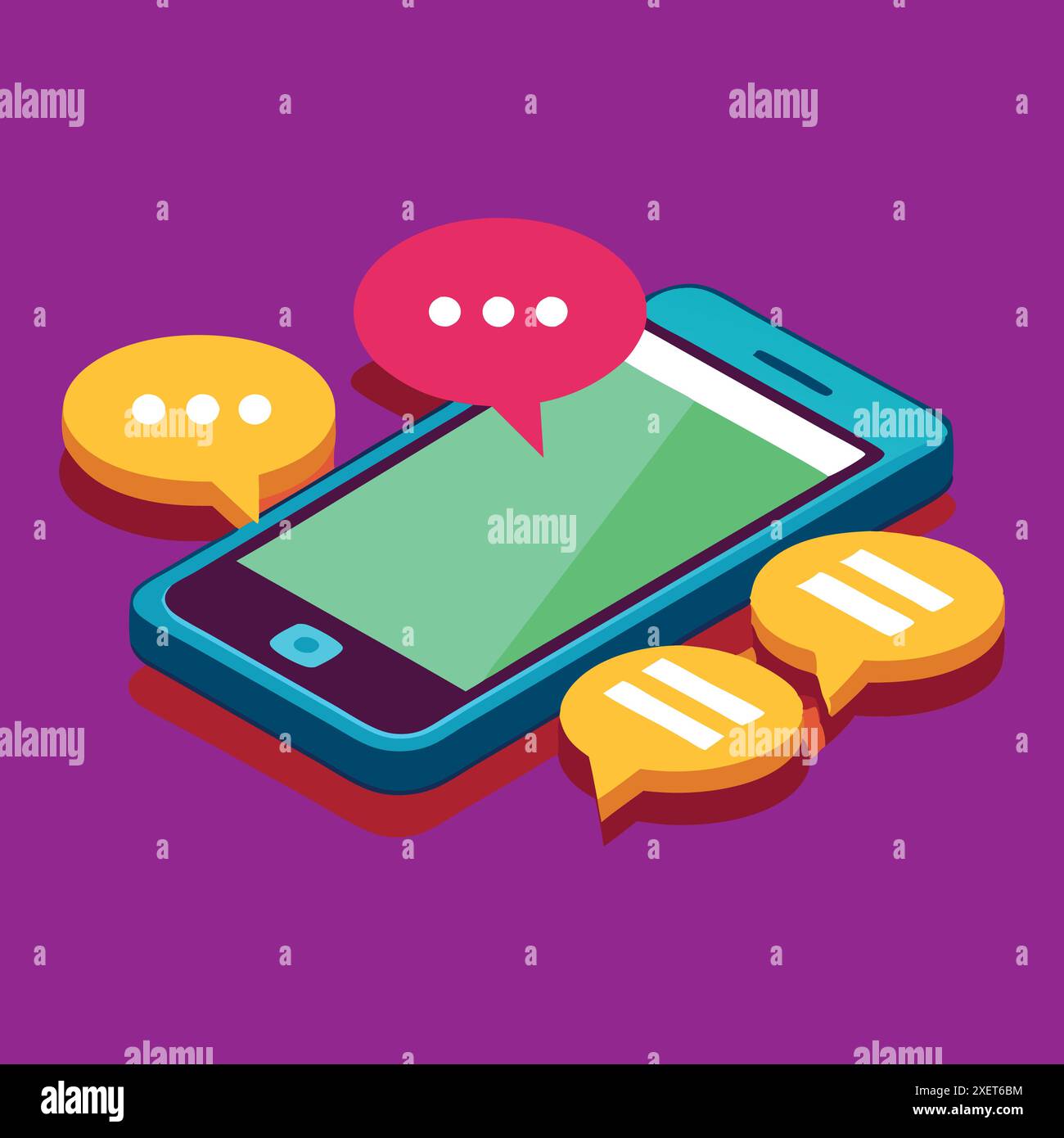 Fantastico smartphone , chattare con il modello di app sms bolle. Illustrazione Vettoriale