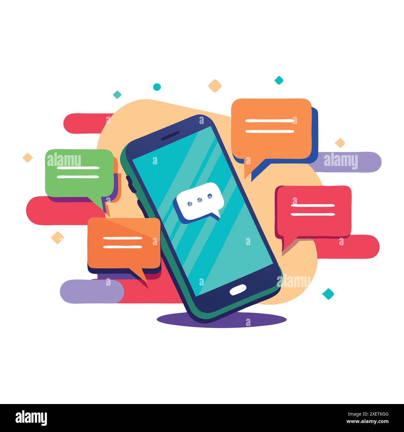 Fantastico smartphone , chattare con il modello di app sms bolle. Illustrazione Vettoriale