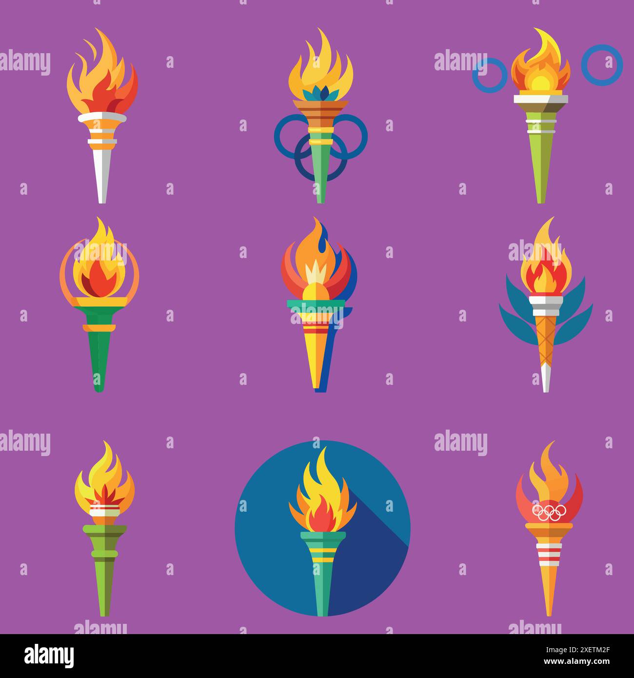 Set vettoriale per torcia olimpica a colori. Colori piatti Illustrazione Vettoriale