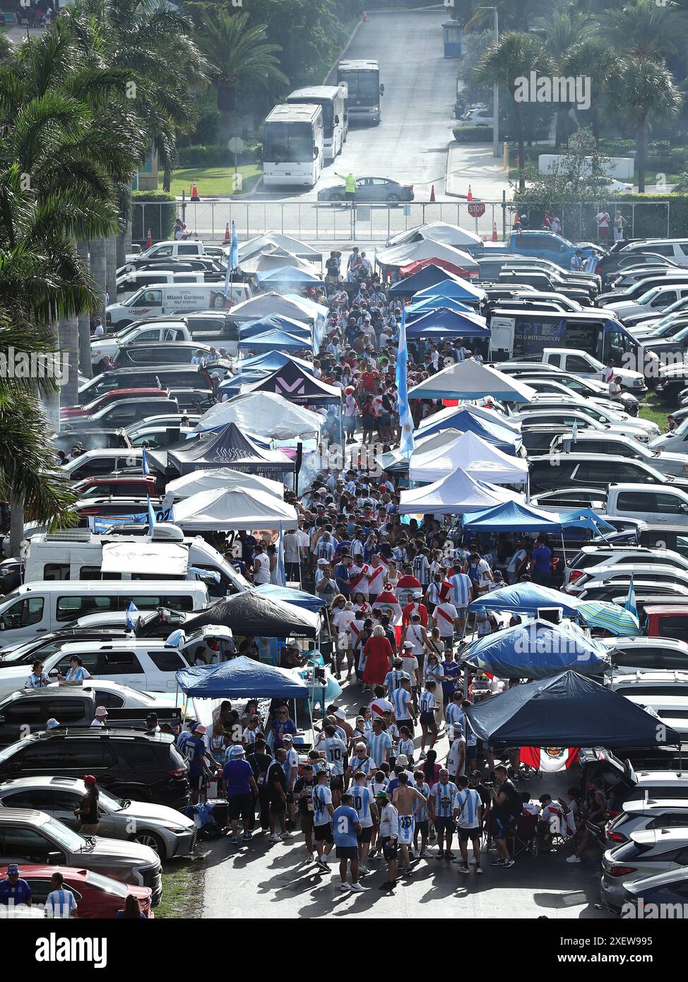 Tifosi argentini nelle vicinanze dello stadio dove Argentina e Perù giocheranno nella fase a gironi Copa America USA 2024, all'Hard Rock Stadium di Miami, il 29 giugno 2024 MIAMI STATI UNITI Copyright: XALEJANDROxPAGNIx Foto Stock