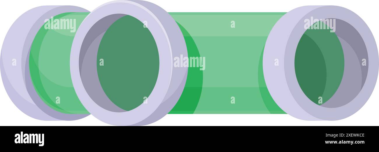 Il tubo idraulico verde collega altri due tubi, mostrando un elemento cruciale per il trasporto di acqua o gas nei sistemi idraulici Illustrazione Vettoriale