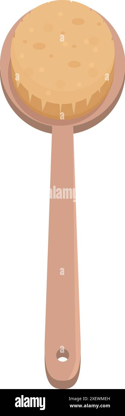 Spazzola da bagno in legno con manico lungo e setole naturali su sfondo bianco Illustrazione Vettoriale