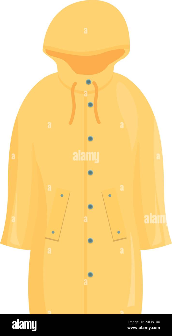 Impermeabile giallo con cappuccio che protegge da freddo e pioggia durante la stagione primaverile Illustrazione Vettoriale