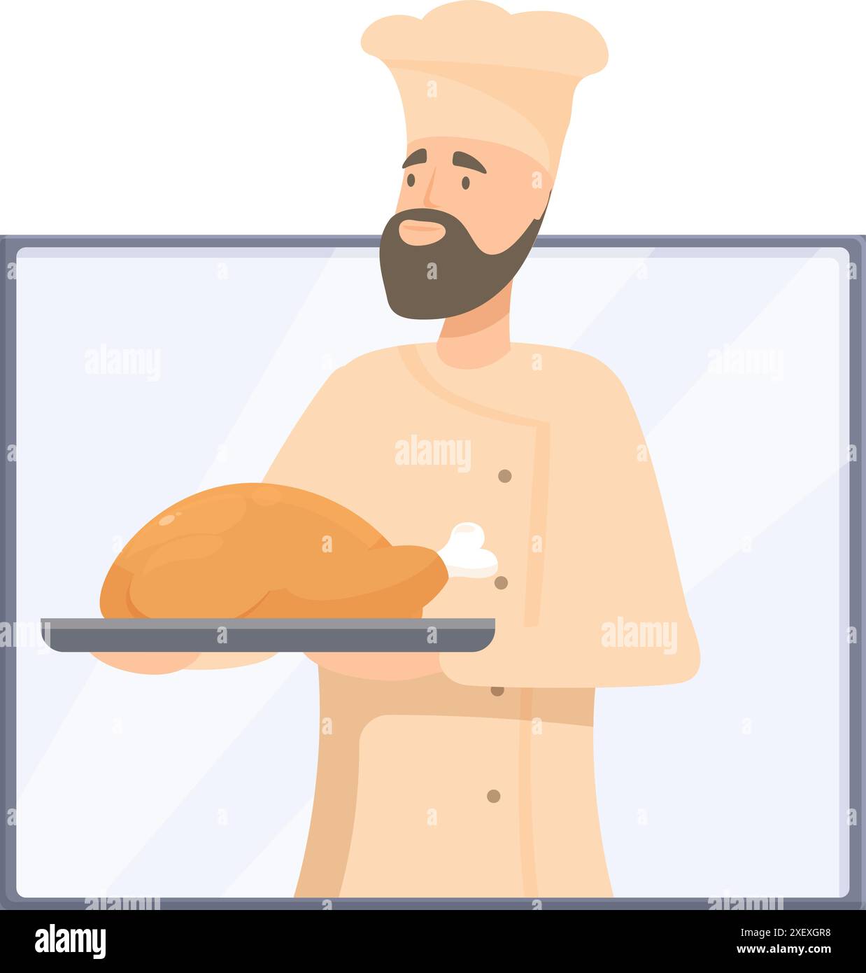 Lo chef orgoglioso presenta un pollo perfettamente arrosto su un vassoio, mostrando le sue abilità culinarie e la sua passione per il cibo Illustrazione Vettoriale