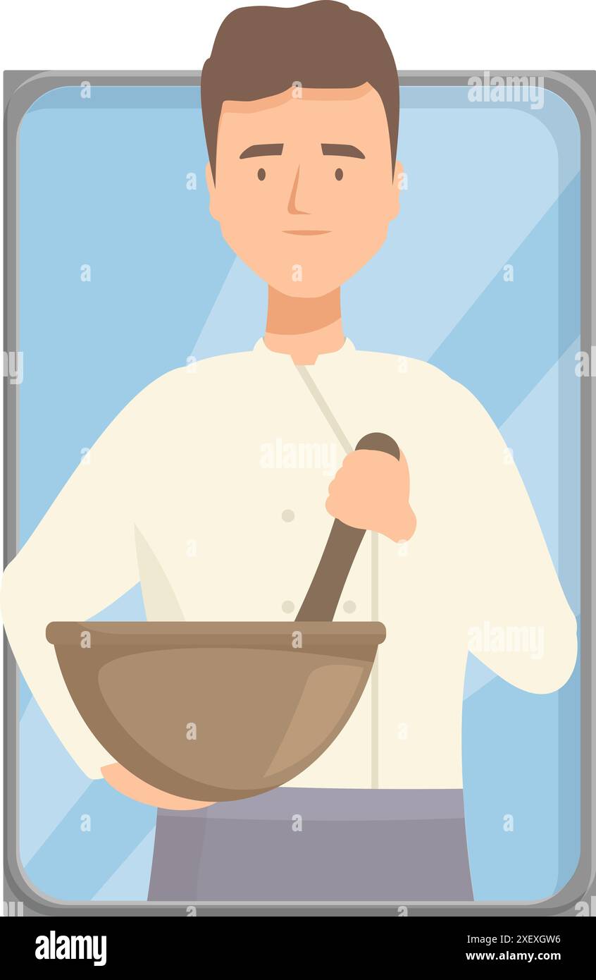 Lo chef fiducioso ha in mano un mortaio e un pestello, pronti a preparare un piatto delizioso Illustrazione Vettoriale
