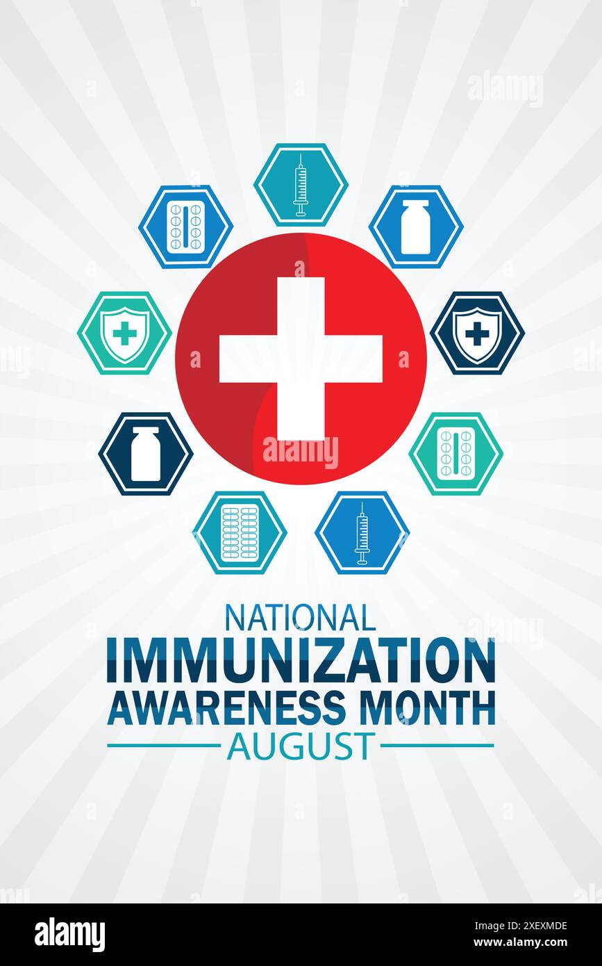 National Immunization Awareness Month agosto illustrazione vettoriale. Adatto per biglietti d'auguri, sfondo mobile Illustrazione Vettoriale