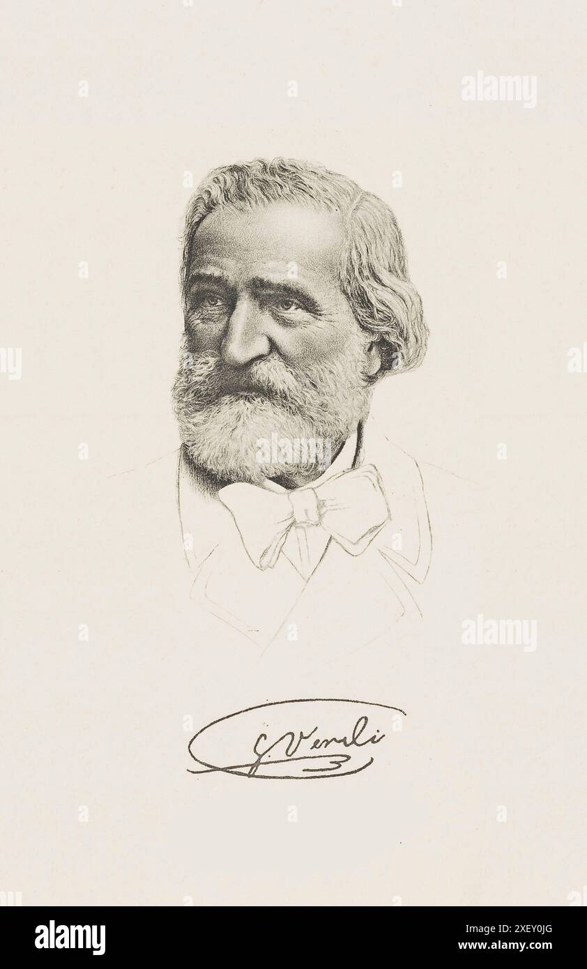 Ritratto di Giuseppe Verdi. Giuseppe Fortunino Francesco Verdi (1813 - 1901) - un compositore italiano di spicco, il cui lavoro è uno dei più grandi successi dell'arte lirica mondiale e il culmine dello sviluppo dell'opera italiana del XIX secolo. Foto Stock