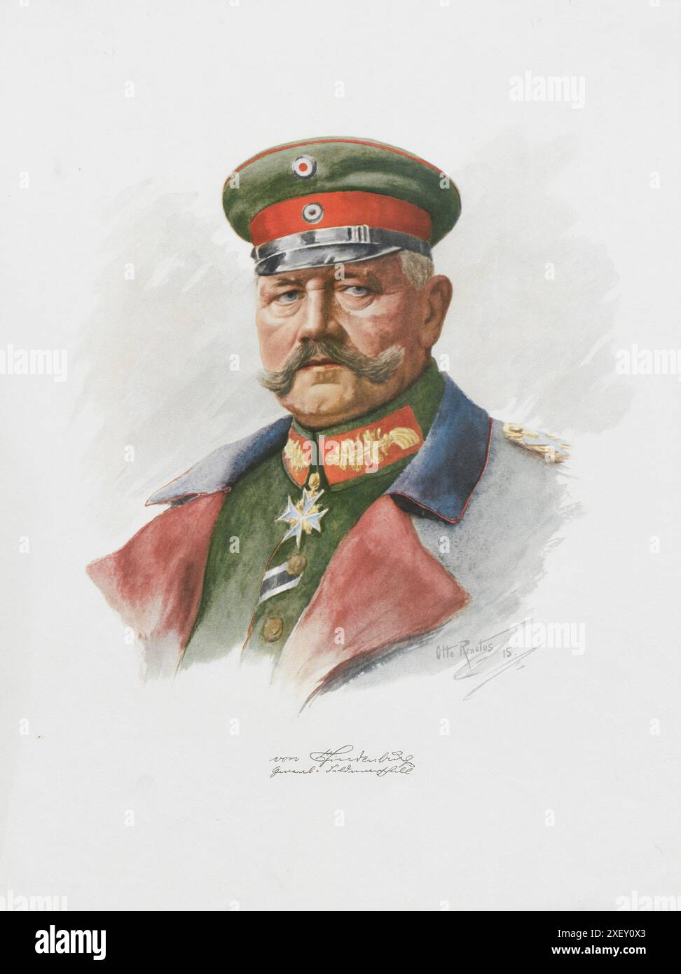 Ritratto di Paul von Hindenburg, feldmaresciallo generale. 1915 Paul Ludwig Hans Anton von Beneckendorff und von Hindenburg (1847 – 1934) è stato un generale e statista tedesco che guidò l'esercito imperiale tedesco durante la prima guerra mondiale e in seguito divenne presidente della Germania dal 1925 fino alla sua morte nel 1934. Foto Stock