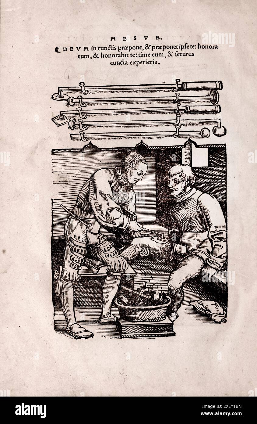L'illustrazione del XVI secolo della chirurgia e delle operazioni chirurgiche nel Medioevo. Dai libri medievali di Ottavio Horatiano e Abu al-Qasim Khalaf ibn al-Abbas al-Zahrawi. 1532 Foto Stock
